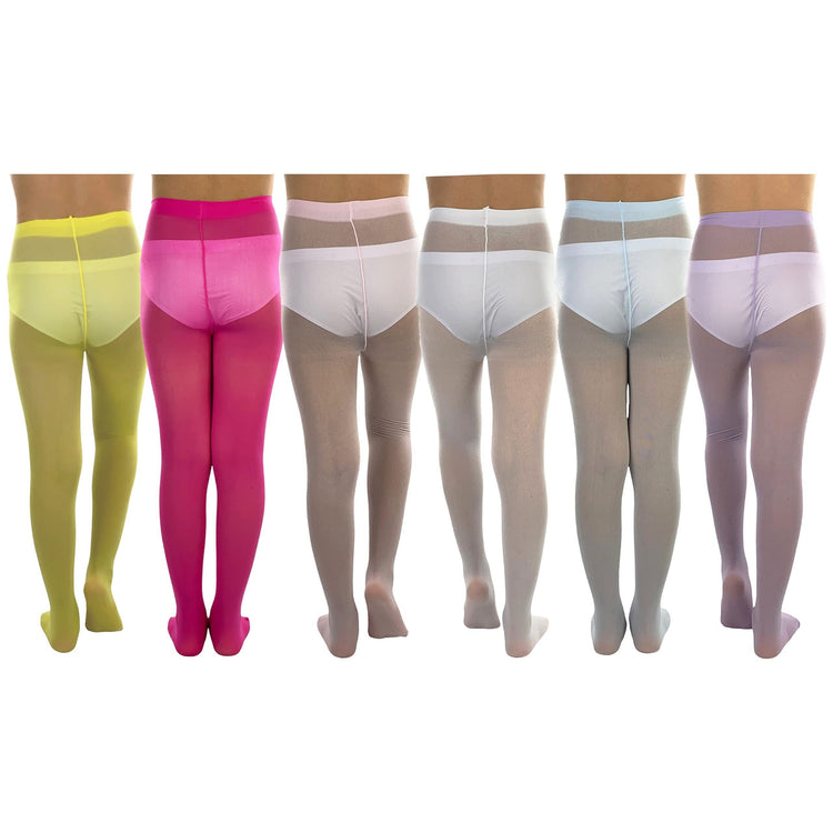 Girls to Junior Pack of 6 Opaque Nylon Tights Pantyhose Age: 1-12 Years Old