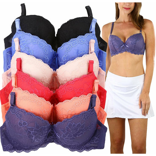 ToBeInStyle Women's Pack of 6 Floral Lace Overlaid Bras with Scalloped Lace Trim