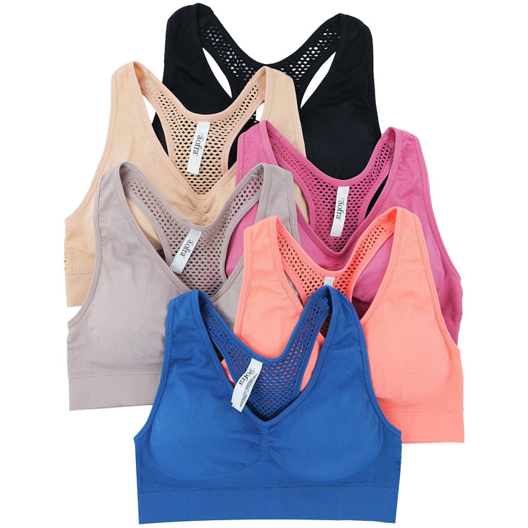 Women’s Pack of 6 Comfortable and Supportive Racerback Sports Bras