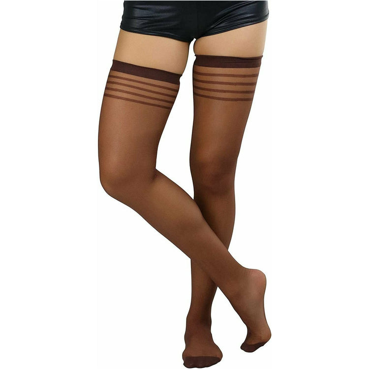 ToBeInStyle Women’s Pack of 6 Top Stripe Band Sheer Thigh High Stockings