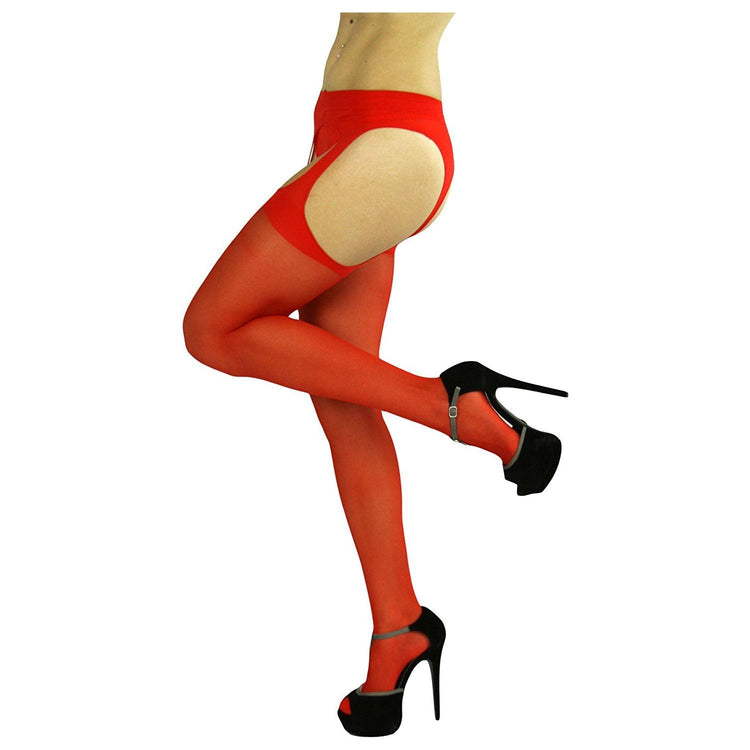 Women's Sheer Crotchless Pantyhose W/ Suspenders Design