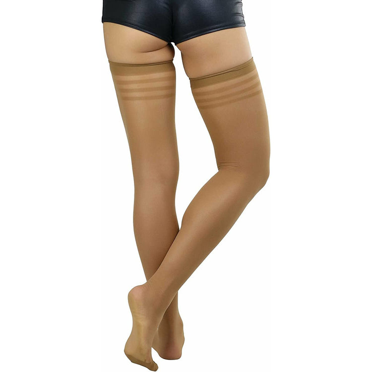 ToBeInStyle Women’s Pack of 6 Top Stripe Band Sheer Thigh High Stockings
