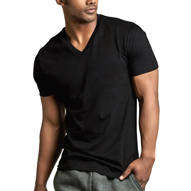 Men's Pack of 100% Cotton Short Sleeve V-Neck Tees