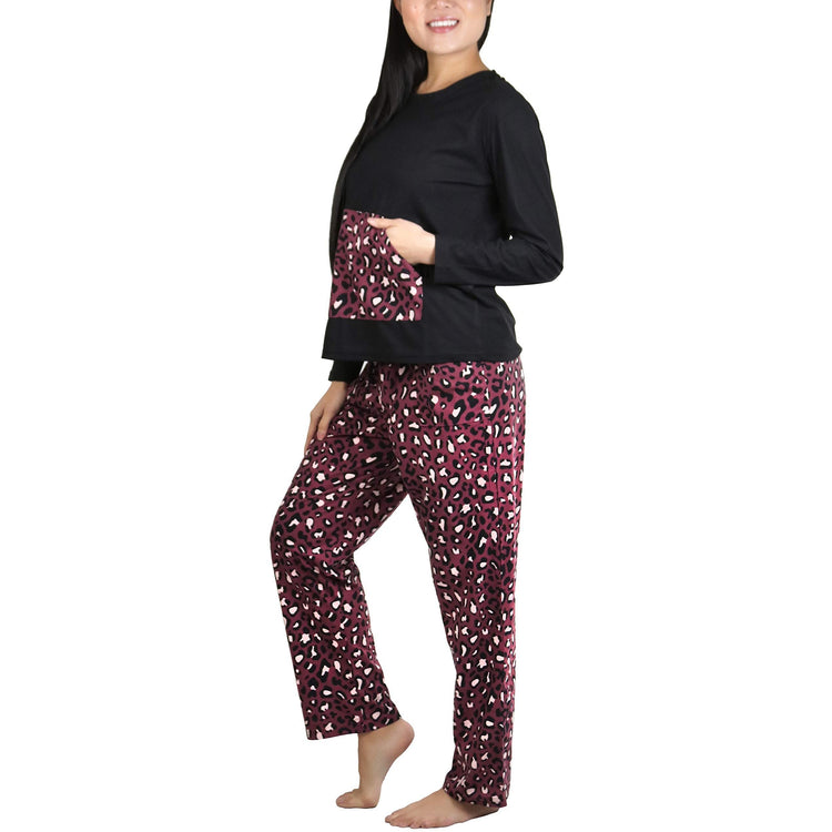 Women's Matching Pajama Set with Kangaroo Pocket Top and Flannel Pants