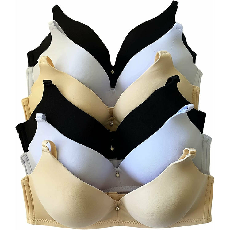 ToBeInStyle Women's Pack of 6 Wire-Free Lightly Padded Bras w/Center Rhinestone