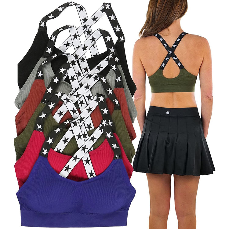 ToBeInStyle Women's Pack of 6 Wide Criss-Cross Star Strap Sports Bras