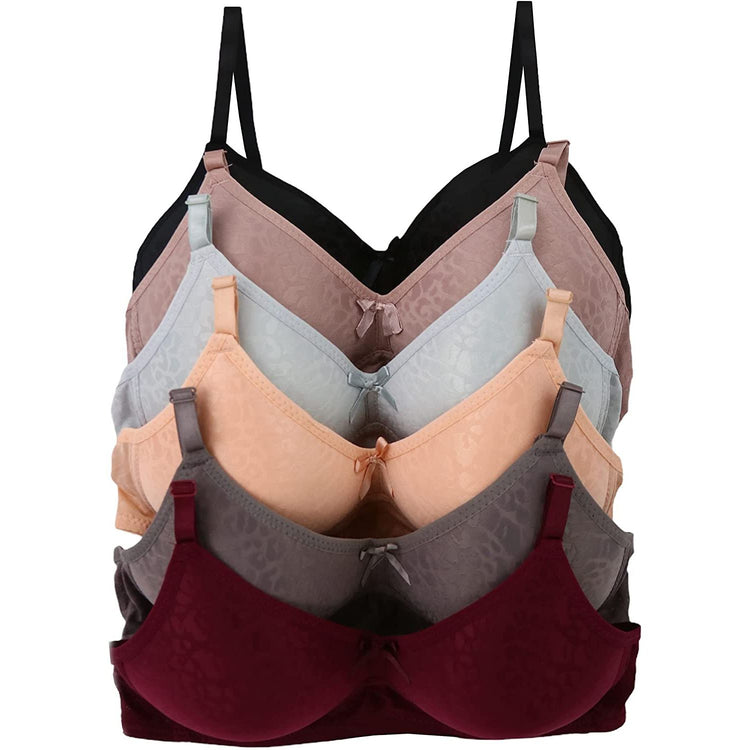 ToBeInStyle Women's Pack of 6 Wire-Free Leopard Jacquard Print Bras