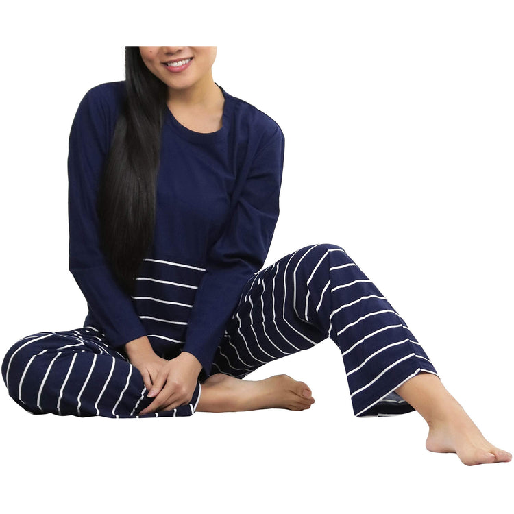 Women's Matching Pajama Set with Kangaroo Pocket Top and Flannel Pants