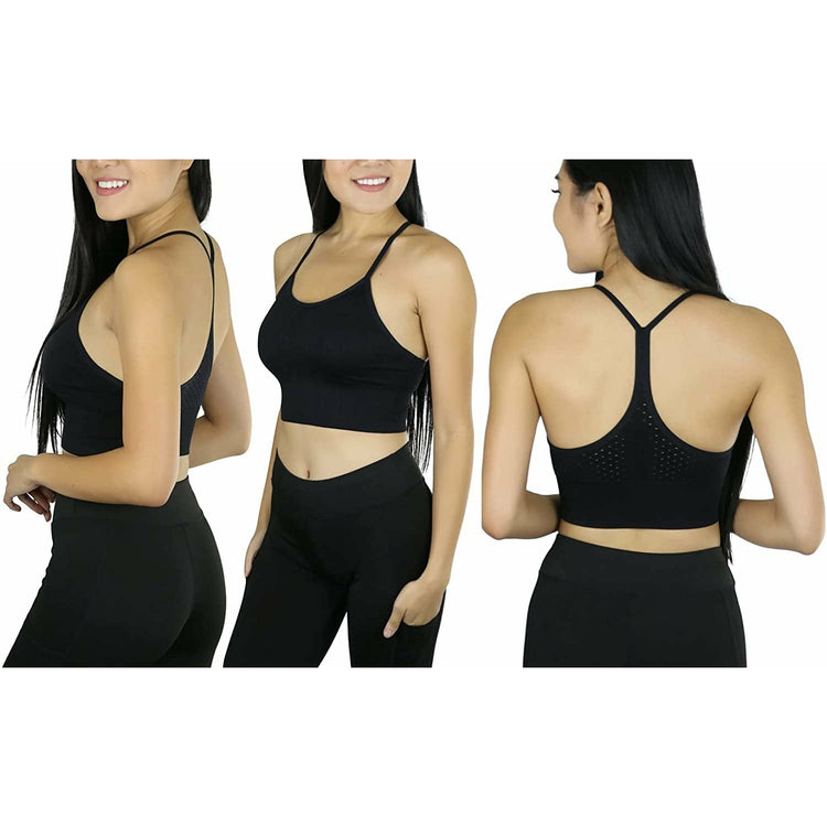 ToBeInStyle Women's Pack of 3 Intricate Long Line Racerback Bralette