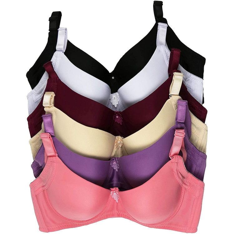 ToBeInStyle Women's Pack of 6 Smooth Fit Cotton Wire Free Bras with Centered Satin Bow
