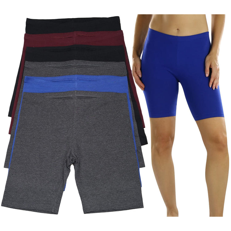 Women's Pack of 6 Premium Cotton Blend High Waisted Biker Bermuda Shorts