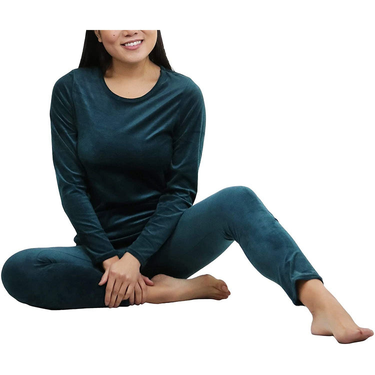 Women's Soft Velvet Long Sleeve Top and Bottom Thermal Set