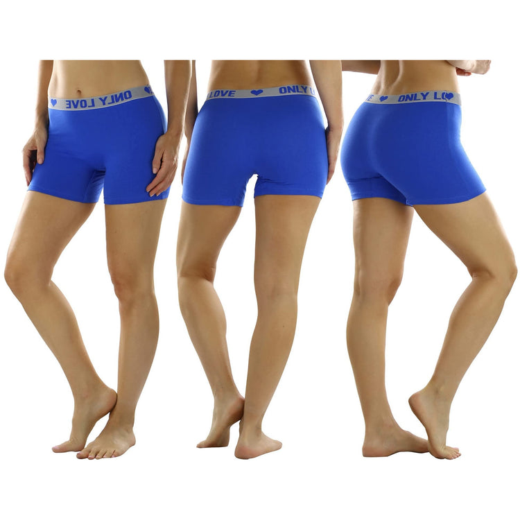 Women's Pack of 6 Premium Cotton Blend High Waisted Short Length Only Love Assorted Biker Bermuda Shorts