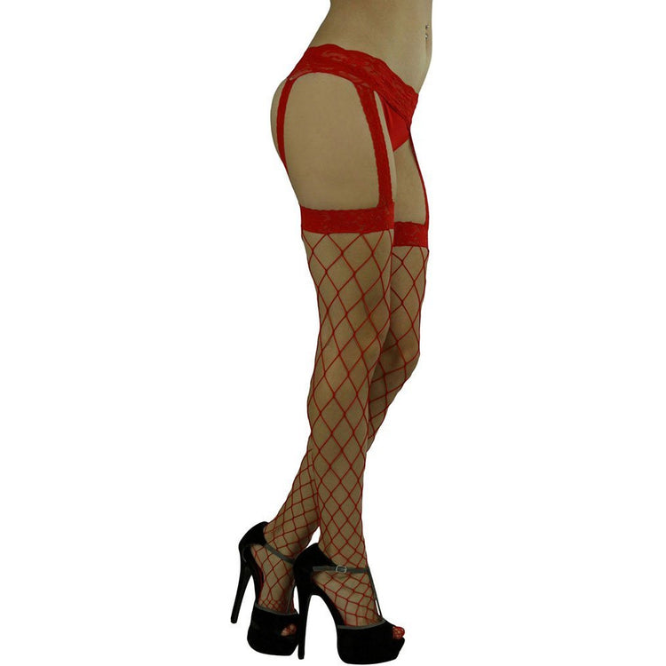 Women's Spandex Fence Net All-In-One Garter Belt Suspender Pantyhose