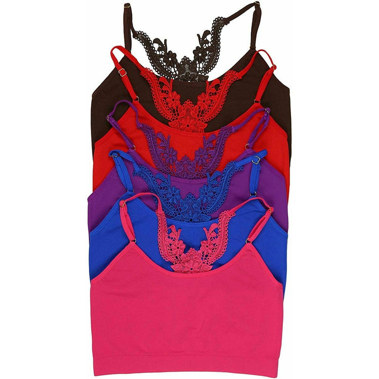 ToBeInStyle Women's 6 Pack Seamless Bralettes Floral Lace Back