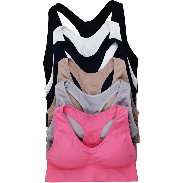 Women’s Pack of 6 Comfortable and Supportive Racerback Sports Bras