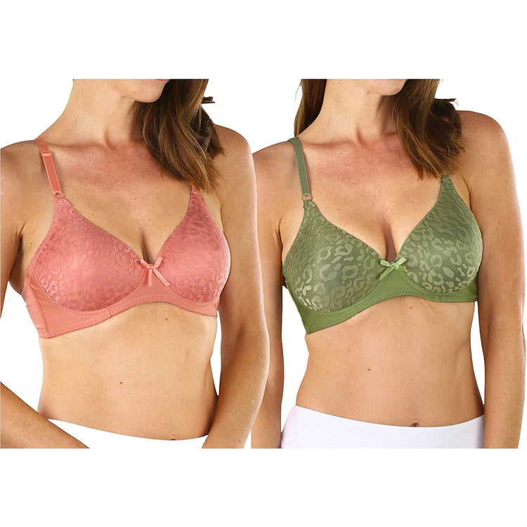 ToBeInStyle Women's Pack of 6 Wire-Free Bras with Leopard Print Lace Cup Overlay