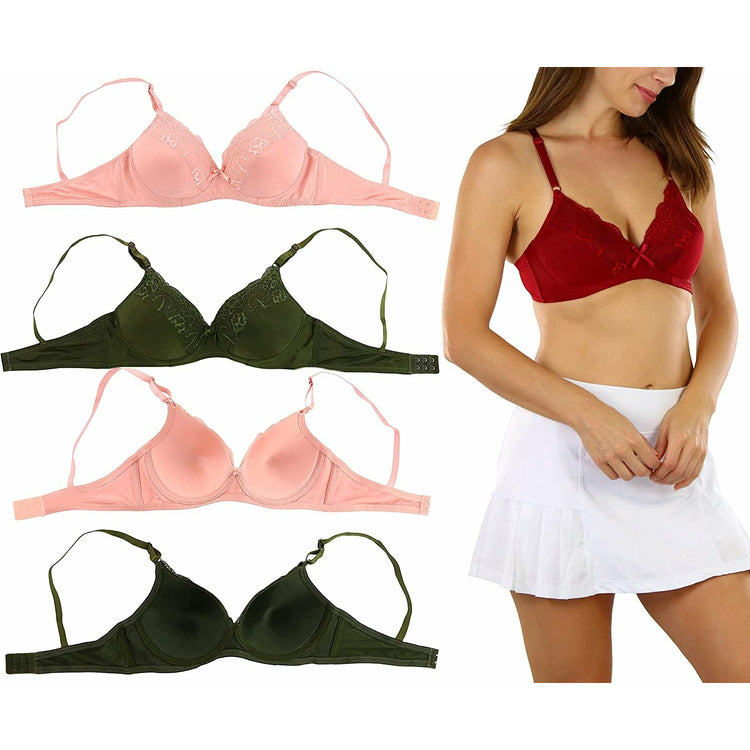 ToBeInStyle Women's Pack of 6 Slightly Padded Underwire Rose Garden Bras w/ Top Half Lace Overlay Cups
