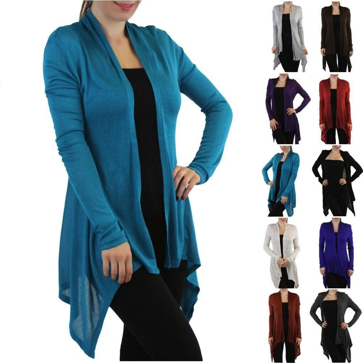 Women's Open Drape-Front Asymmetrical Hem Cardigan