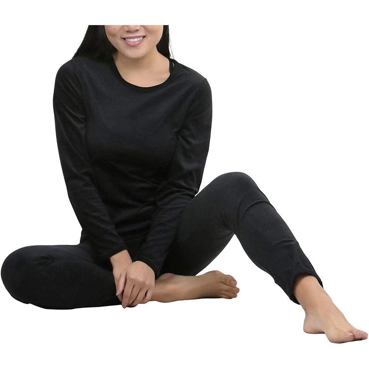 Women's Soft Velvet Long Sleeve Top and Bottom Thermal Set