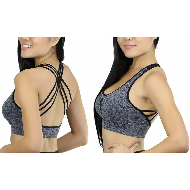 ToBeInStyle Women's Pack of 3 Seamless Cross Back Bralettes with Front Cut Out Pattern