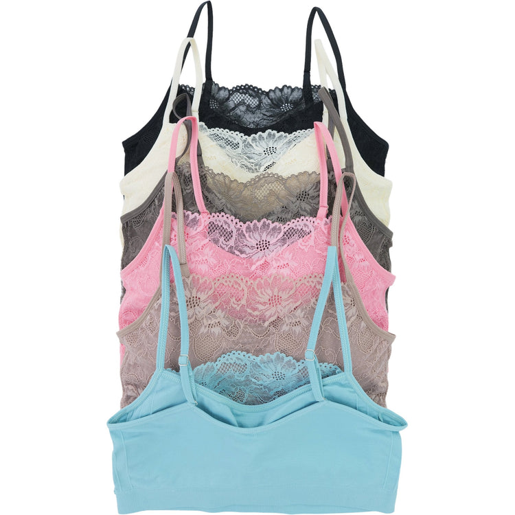 Women's Pack of 6 Nylon Wire-Free Padded Lace Trim Bralettes
