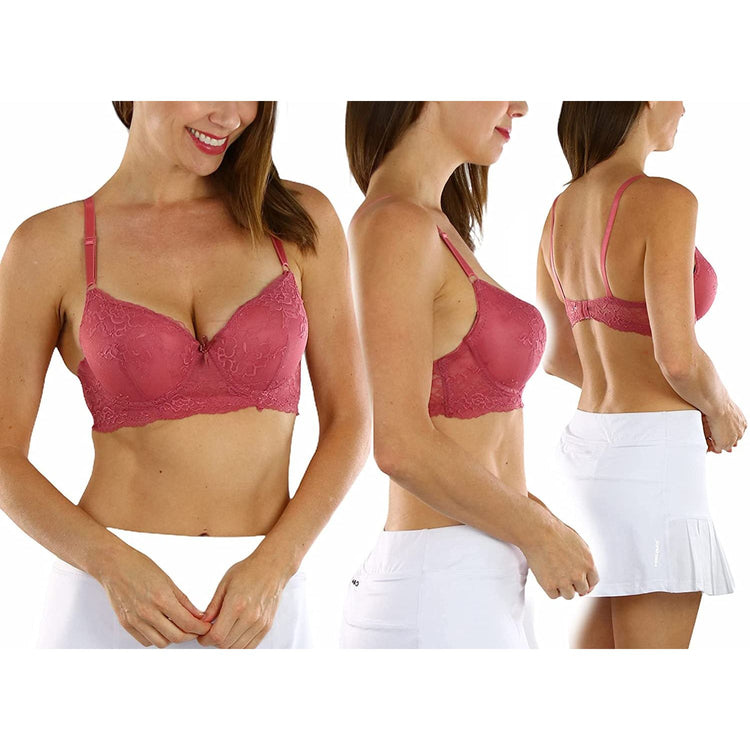 ToBeInStyle Women's Pack of 6 Pastel Bras w/ Floral Design and Lace Band
