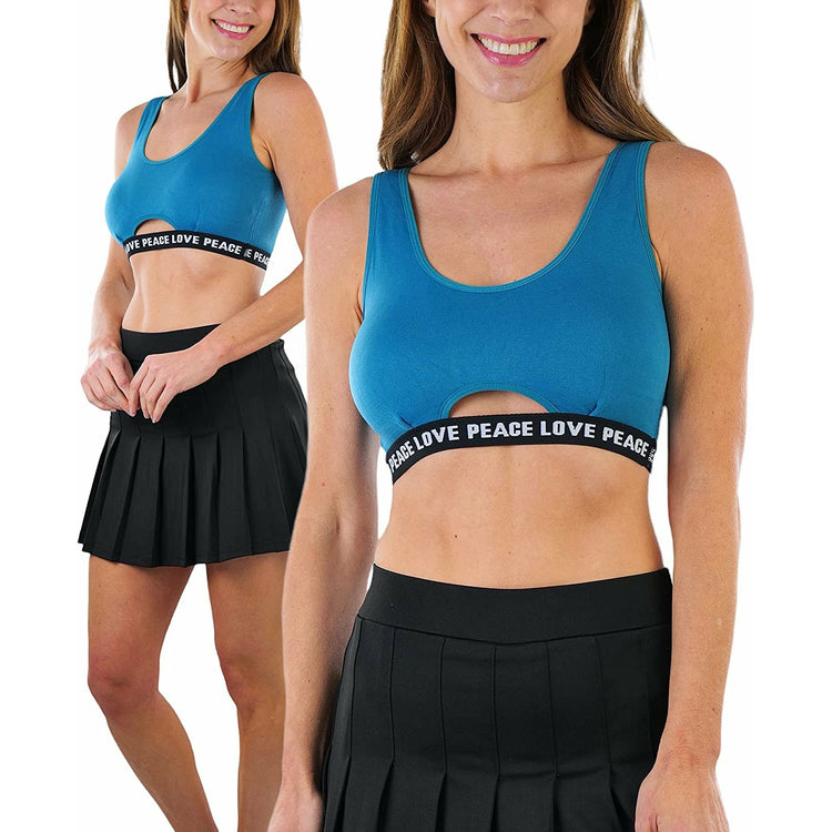 ToBeInStyle Women's Pack of 6 Seamless Peace Love Assortment Lounging Bra with Cut Out Middle