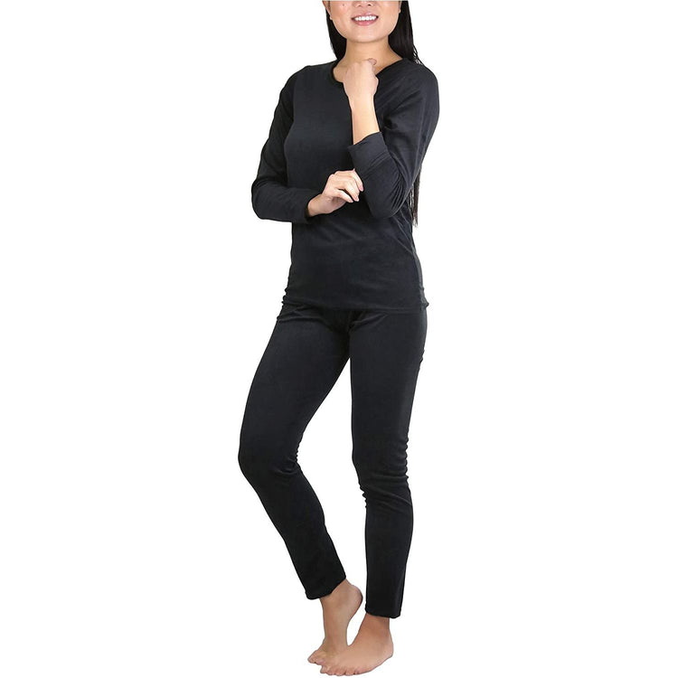 Women's Soft Velvet Long Sleeve Top and Bottom Thermal Set