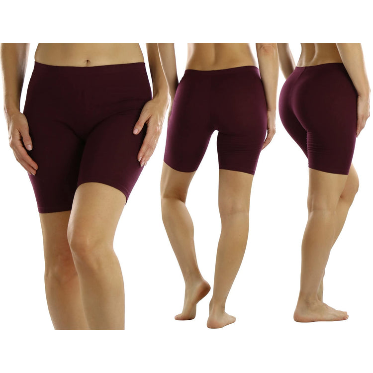 Women's Pack of 6 Premium Cotton Blend High Waisted Biker Bermuda Shorts