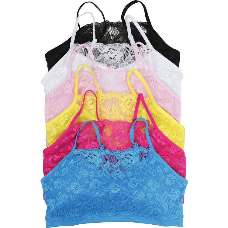 Women’s Pack of 6 Seamless Lace Over Panel Padded Bralettes