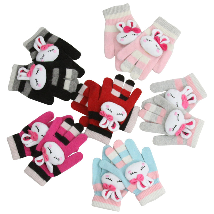 Women's Pack of 6 Rabbit Print Faux Fur Cuff Gloves