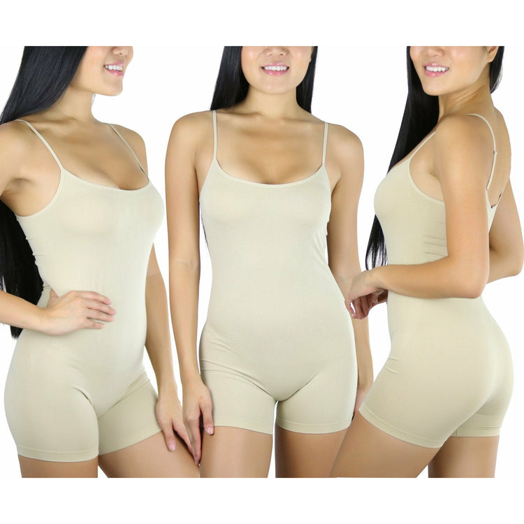 Women's Pack of 3 Essential Layering Seamless Pull On Bodysuit Cami Top Shorts Bottoms