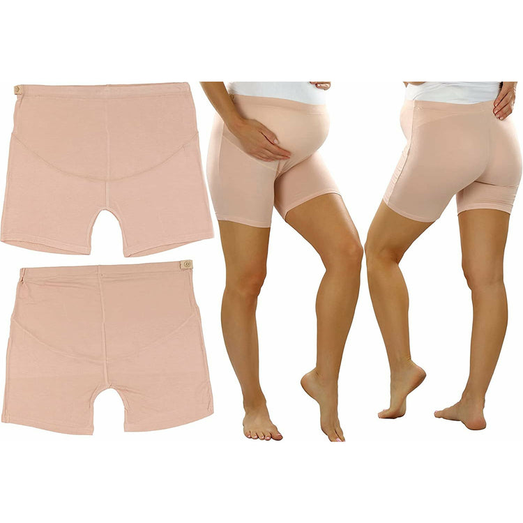 ToBeInStyle Women's Pack of 2 High Waisted Over The Bump Maternity Layering Shorts Underwear with Button Sides
