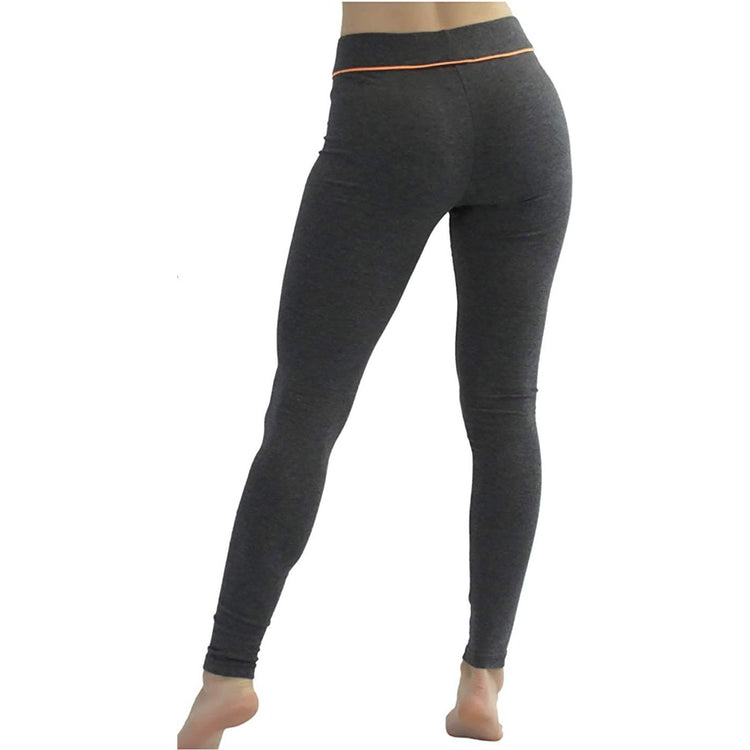 Women's Soft Knit Yoga Cotton Skinny Fit Full Length Leggings Tights w/ Drawstring Contrast
