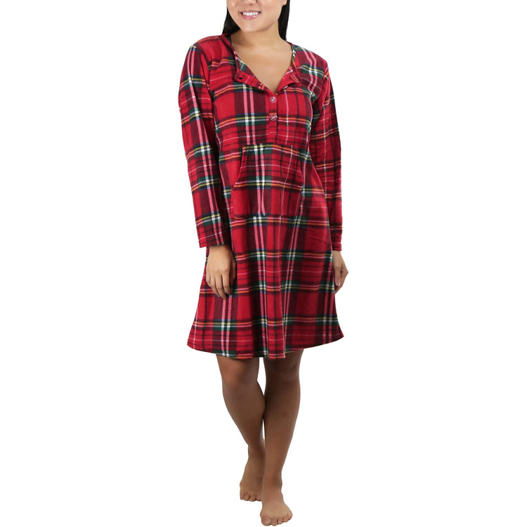 Women's Cozy Fleece Pajama Long Sleeve Nightgown