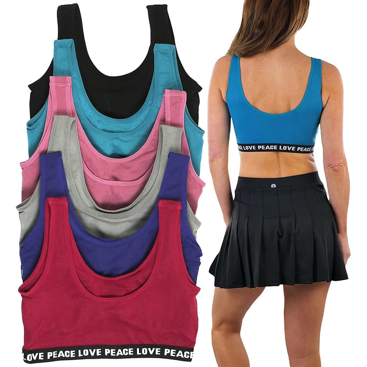 ToBeInStyle Women's Pack of 6 Seamless Peace Love Assortment Lounging Bra with Cut Out Middle