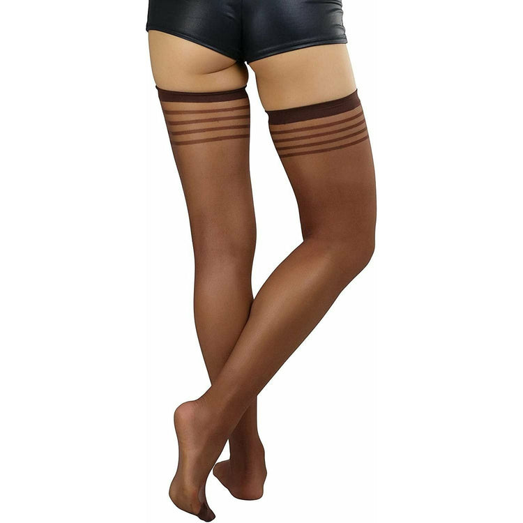 ToBeInStyle Women’s Pack of 6 Top Stripe Band Sheer Thigh High Stockings