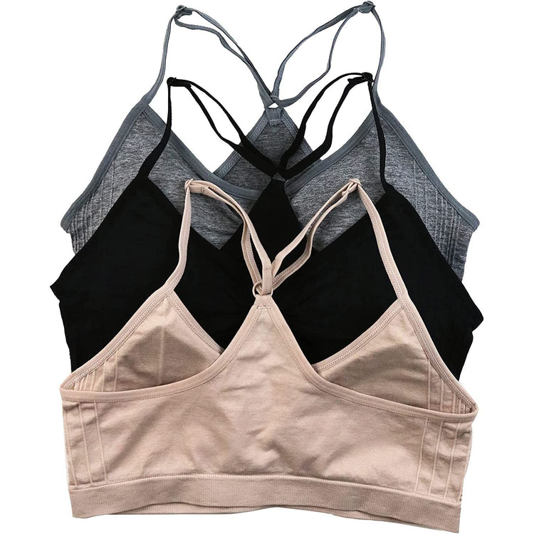 ToBeInStyle Women's Pack of 3 Wire Free Racerback Style Bralettes