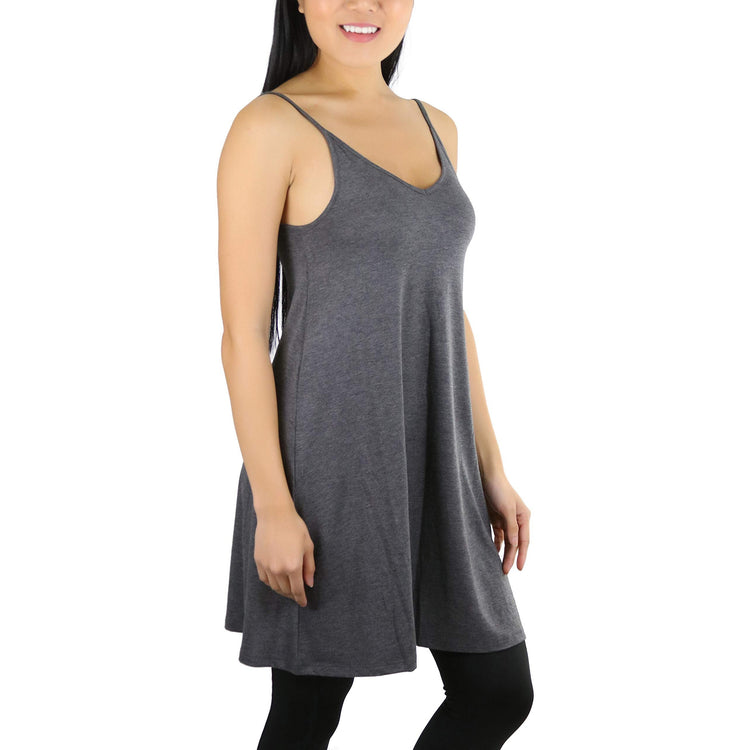 Women's V Neck Adjustable Spaghetti Strap Rayon Tunic