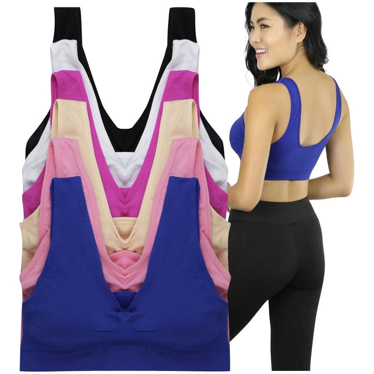 Women's Pack of 6 Padded Double Scoop Comfort Lounging Bras