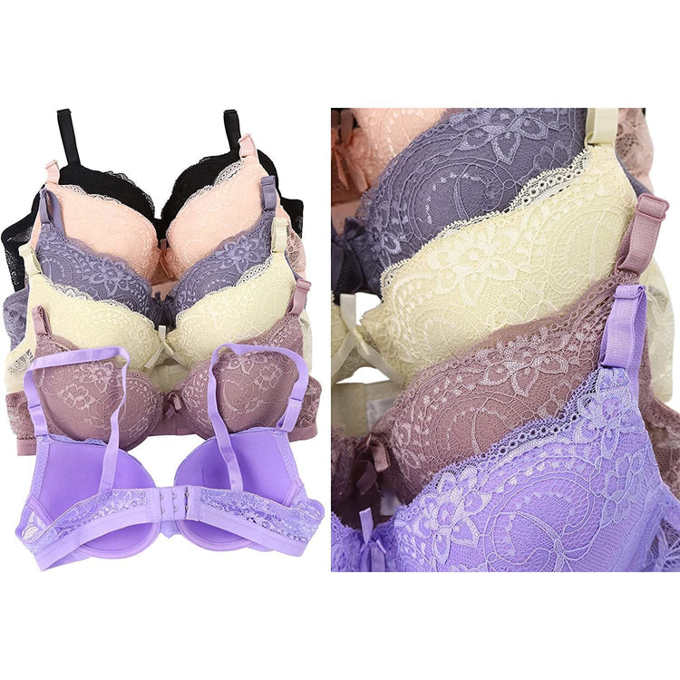 ToBeInStyle Women's Pack of 6 Floral Lace Overlay Bras with Lace Band