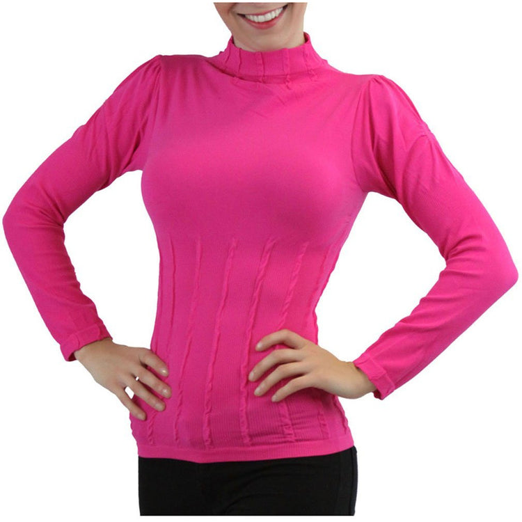 Women’s Seamless Textured Long Sleeve Turtleneck Blouse