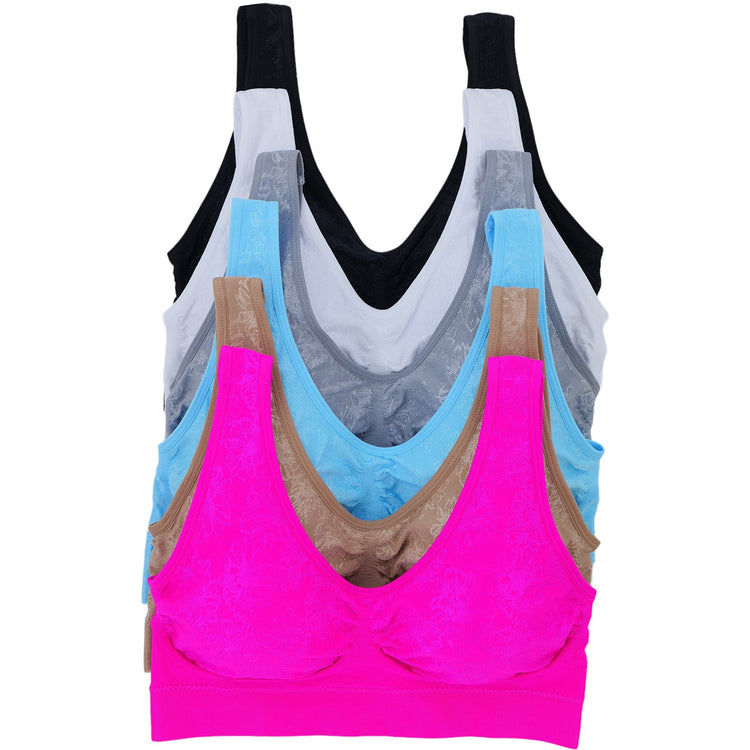 Women's Pack of 6 Padded Double Scoop Comfort Lounging Bras