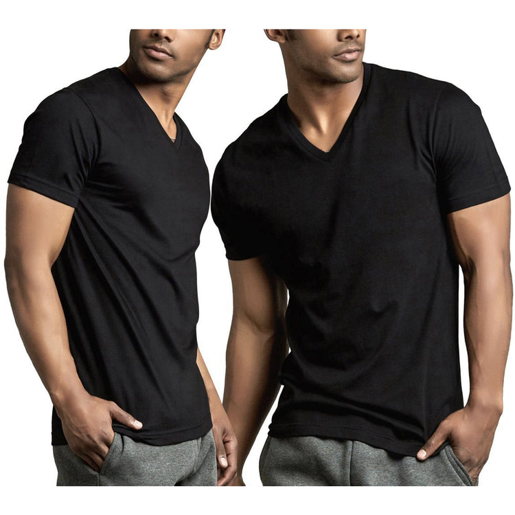 Men's Pack of 100% Cotton Short Sleeve V-Neck Tees