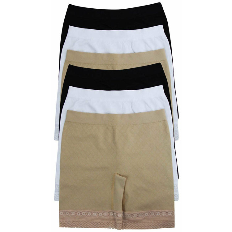 Women's Pack of 6 Seamless Lace-Trim Layering Control Mini Basic Assortment Shorts