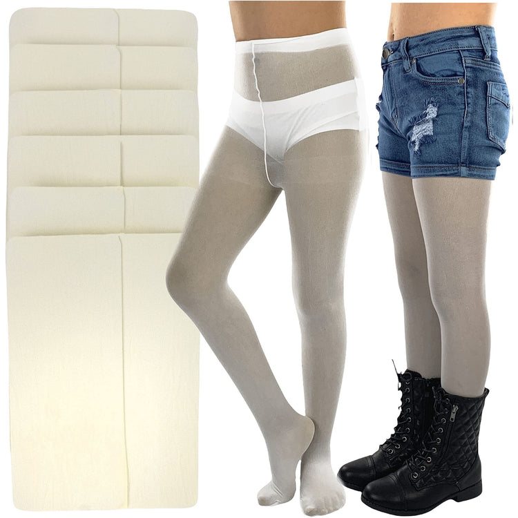 Girls to Junior Pack of 6 Opaque Nylon Tights Pantyhose Age: 1-12 Years Old