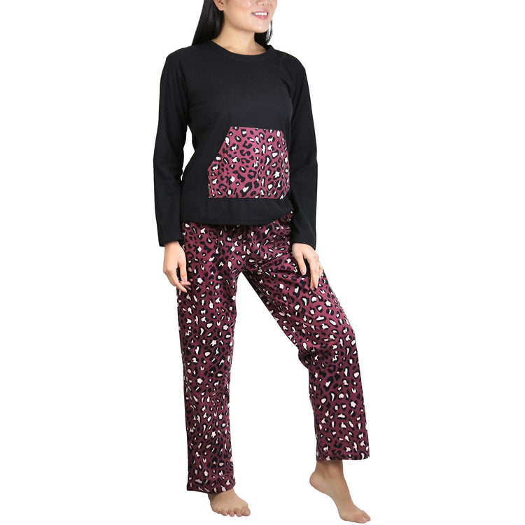 Women's Matching Pajama Set with Kangaroo Pocket Top and Flannel Pants