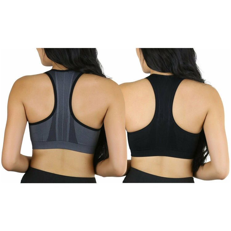 Women's Single or Pack of 3 Reversible Double Layered Compression Sports Bras