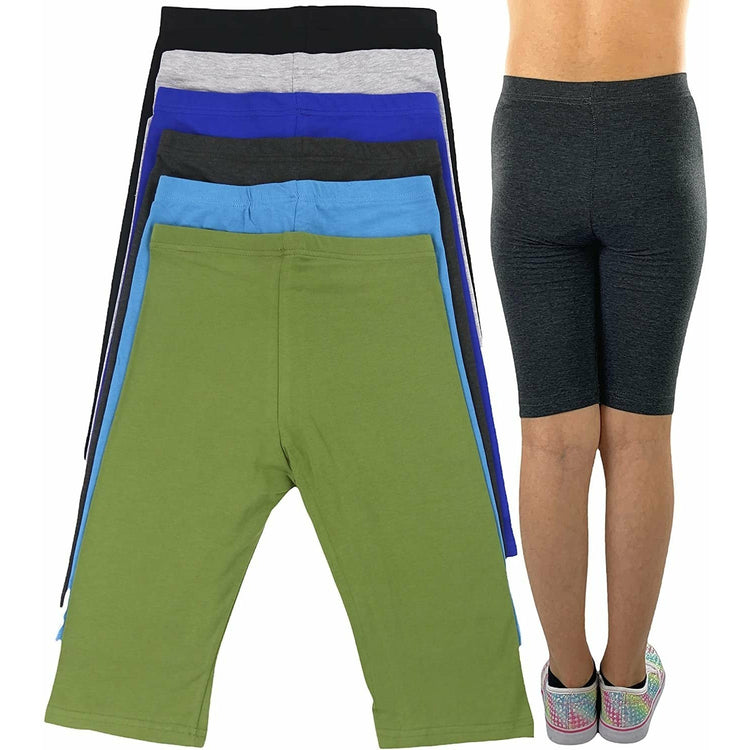 Girls' Pack of 6 Cotton-Spandex Blend Stretch Waistband Above the Knee Shorts